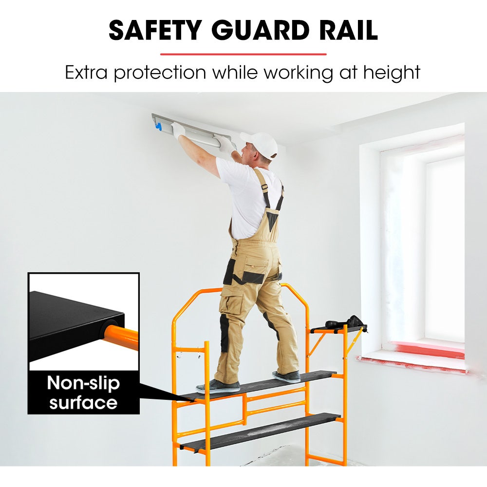 BAUMR-AG Mobile Scaffold Platform, 226kg Load, Steel Frame, Dual Height, Folding for easy Transport and Storage, Locking Castors, Tool Tray - Image 8