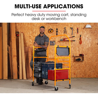 BAUMR-AG Mobile Scaffold Platform, 226kg Load, Steel Frame, Dual Height, Folding for easy Transport and Storage, Locking Castors, Tool Tray - Image 9