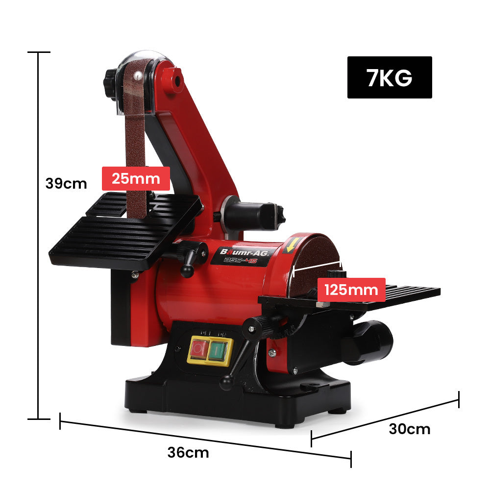 BAUMR-AG Bench Vertical Belt and Disc Sander Combo, 25mm Linisher, 125mm Sanding Disc, Brushless Motor, Dust Collection Ports - Image 2
