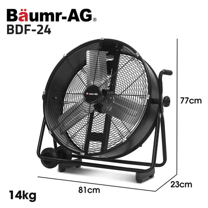 BAUMR-AG 24" 610mm 260W Industrial Mobile Floor Drum Fan, Tilting, Large, Commercial, Heavy-duty Frame, EESS Certified - Image 2