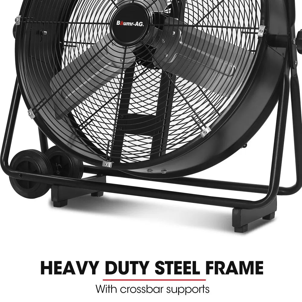 BAUMR-AG 24" 610mm 260W Industrial Mobile Floor Drum Fan, Tilting, Large, Commercial, Heavy-duty Frame, EESS Certified - Image 8