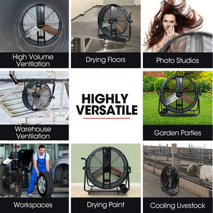 BAUMR-AG 24" 610mm 260W Industrial Mobile Floor Drum Fan, Tilting, Large, Commercial, Heavy-duty Frame, EESS Certified - Image 9
