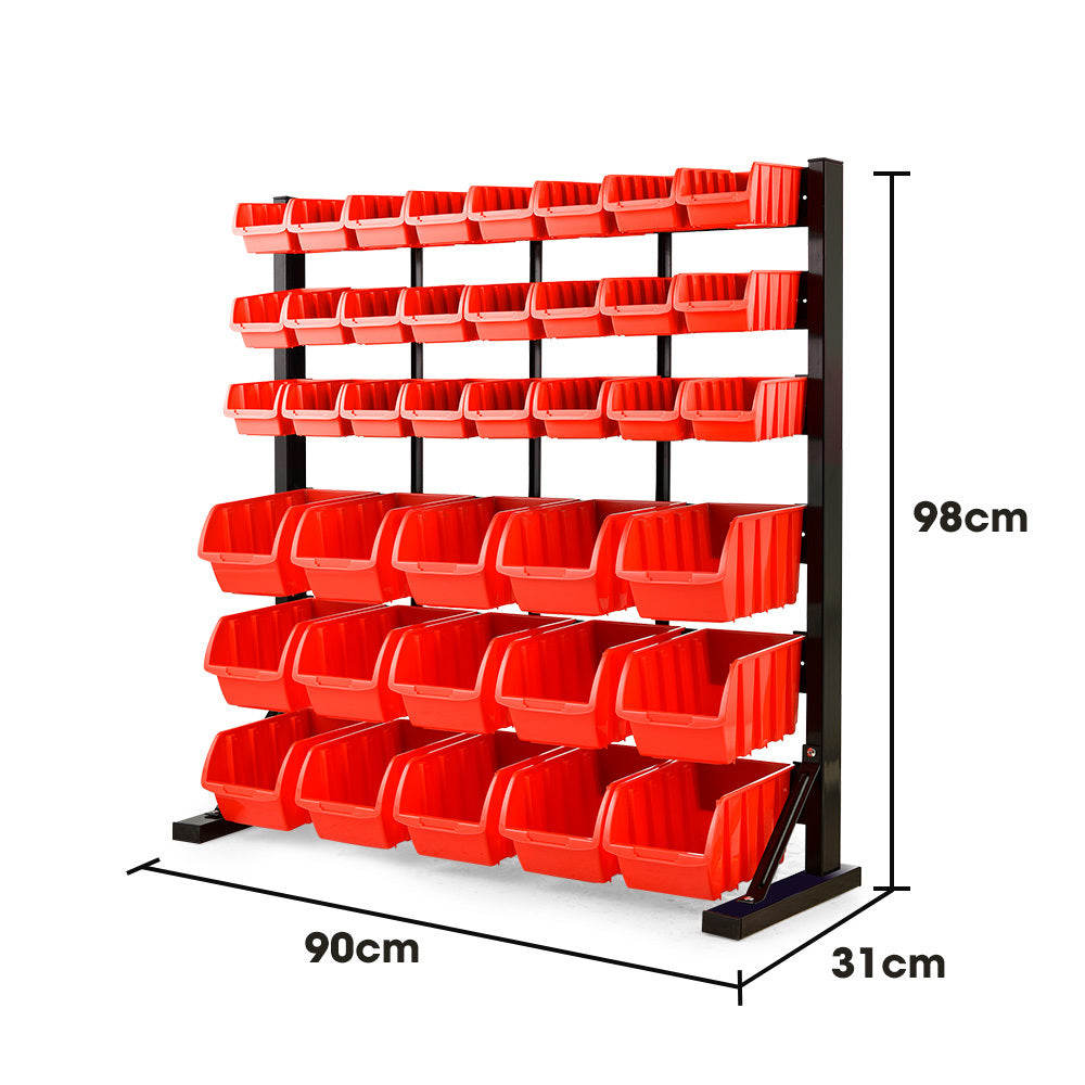 BAUMR-AG 39 Parts Bin Rack Storage System Floor Mount - Red - Image 2
