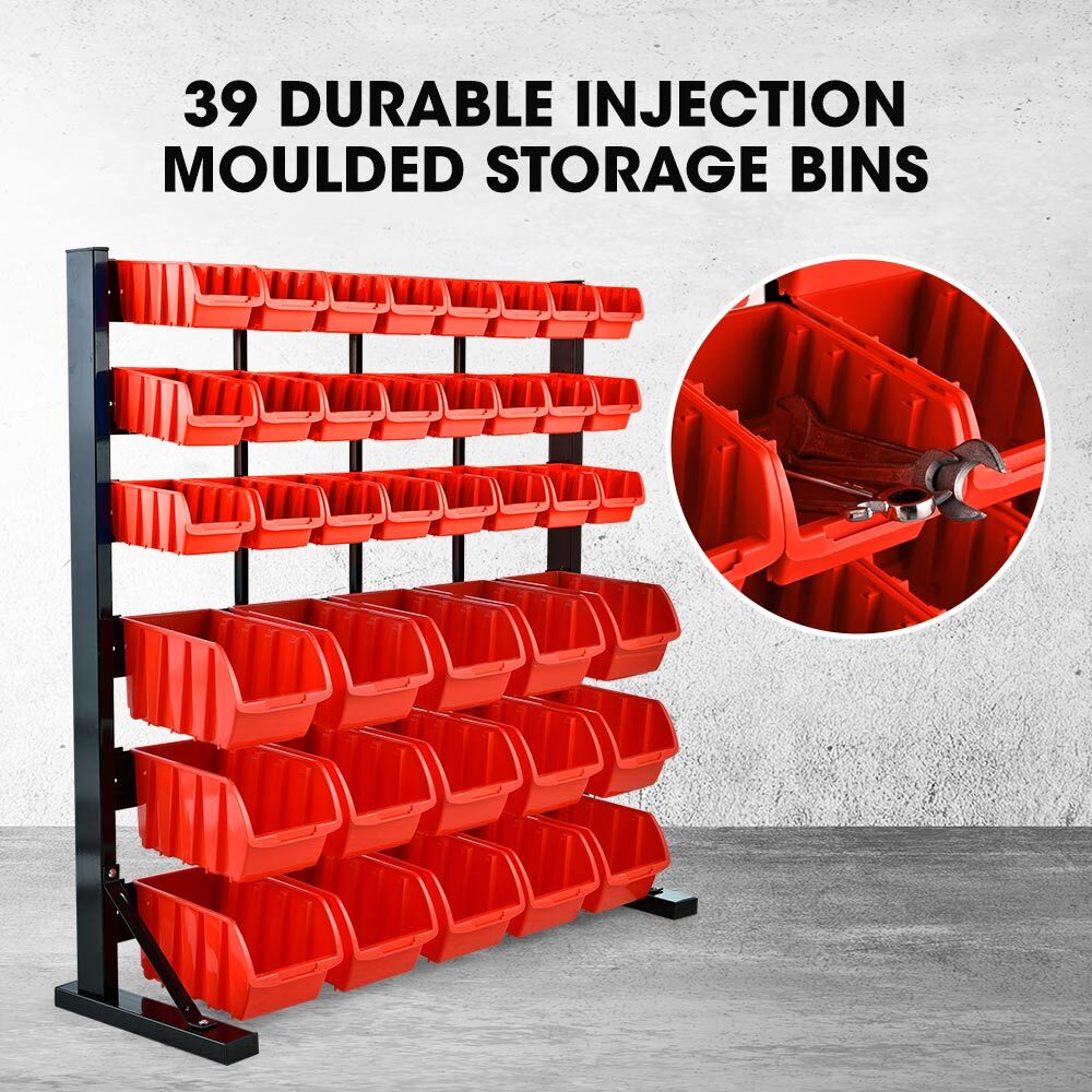 BAUMR-AG 39 Parts Bin Rack Storage System Floor Mount - Red - Image 3