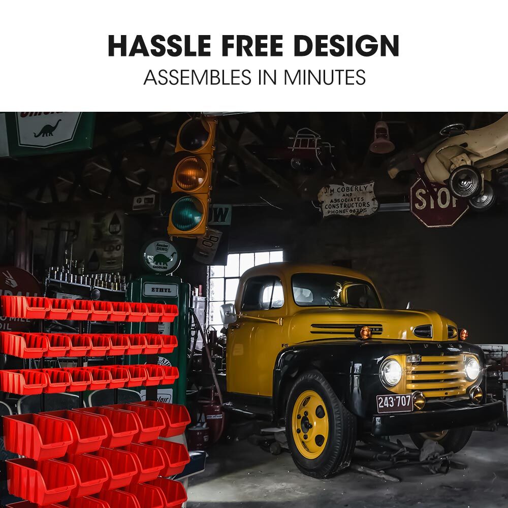 BAUMR-AG 39 Parts Bin Rack Storage System Floor Mount - Red - Image 9