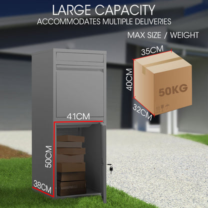 FORTIA Freestanding Parcel Post Box Letterbox, Letter Slot, Woodland Grey - Image 9