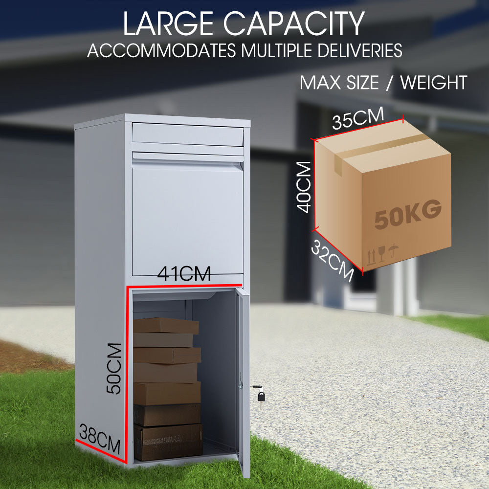 FORTIA Freestanding Parcel Post Box Letterbox, Letter Slot, Light Grey - Image 9