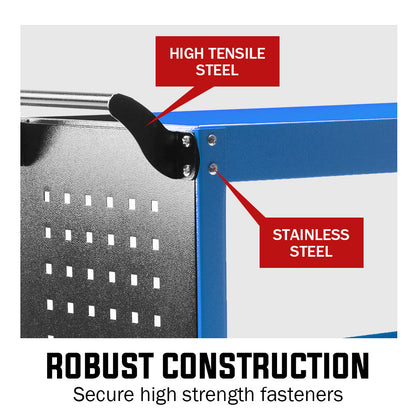 Bullet 3-Tier Steel Tool Trolley Cart, for Workshop, Mechanic, with Pegboard, Screwdriver Bay, Blue - Image 3