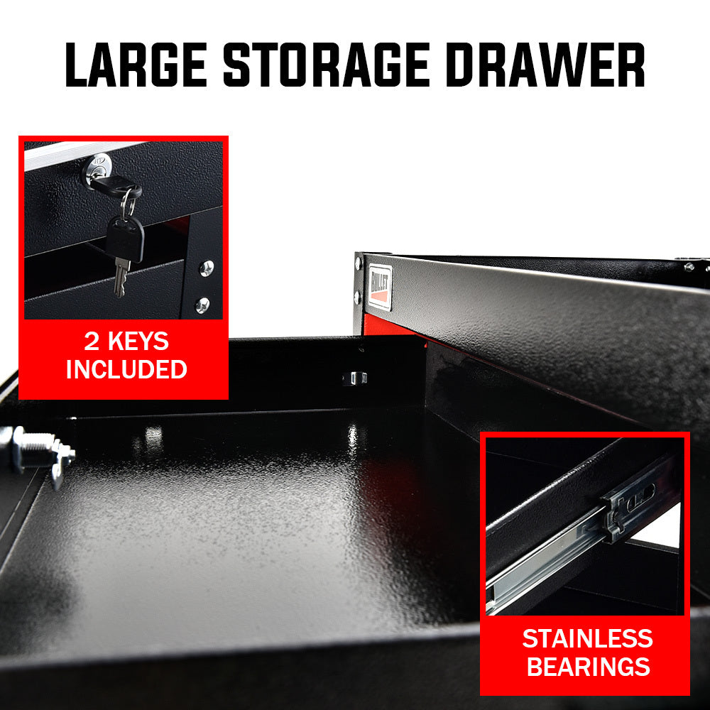 Bullet 3-Tier Steel Tool Trolley Cart, for Workshop, Mechanic, with Drawer, Pegboard, Screwdriver Bay, Black/Red - Image 3