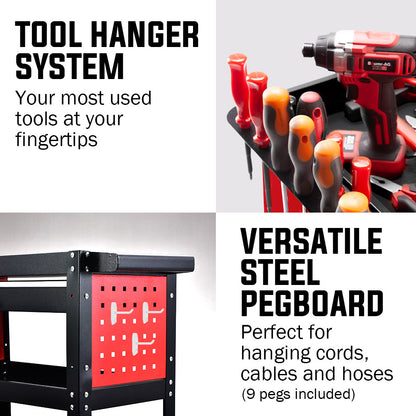 Bullet 3-Tier Steel Tool Trolley Cart, for Workshop, Mechanic, with Drawer, Pegboard, Screwdriver Bay, Black/Red - Image 9