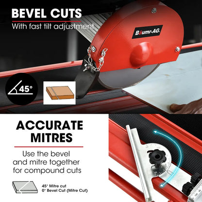 BAUMR-AG 800W Electric Tile Saw Cutter with 200mm (8") Blade, 720mm Cutting Length, Side Extension Table - Image 3