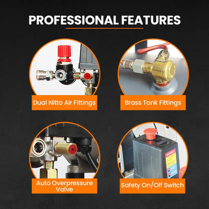 UNIMAC 50L 3.0HP Silent Oil-Free Electric Air Compressor, Portable, Twin Nitto Outlets - Image 5