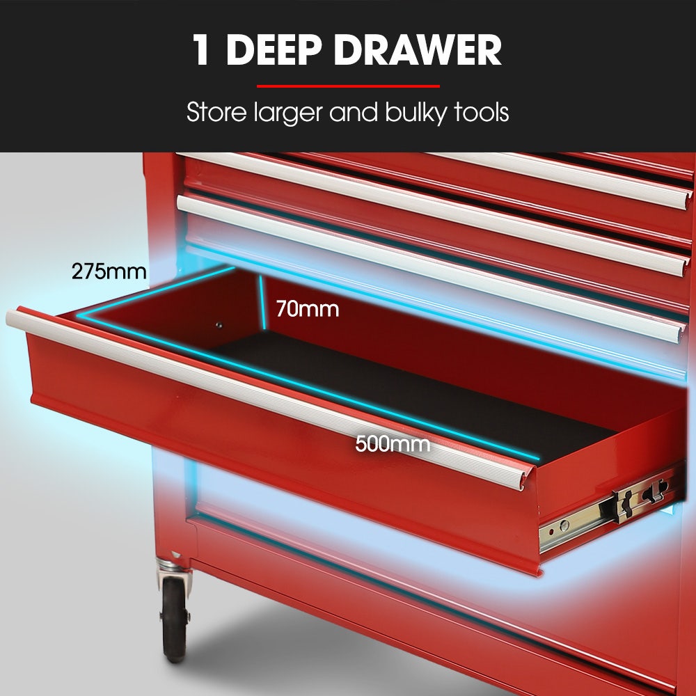 BULLET Pro 7 Drawer Tool Box Cabinet Trolley Storage, Toolbox Garage Organiser Set, Red - Image 5