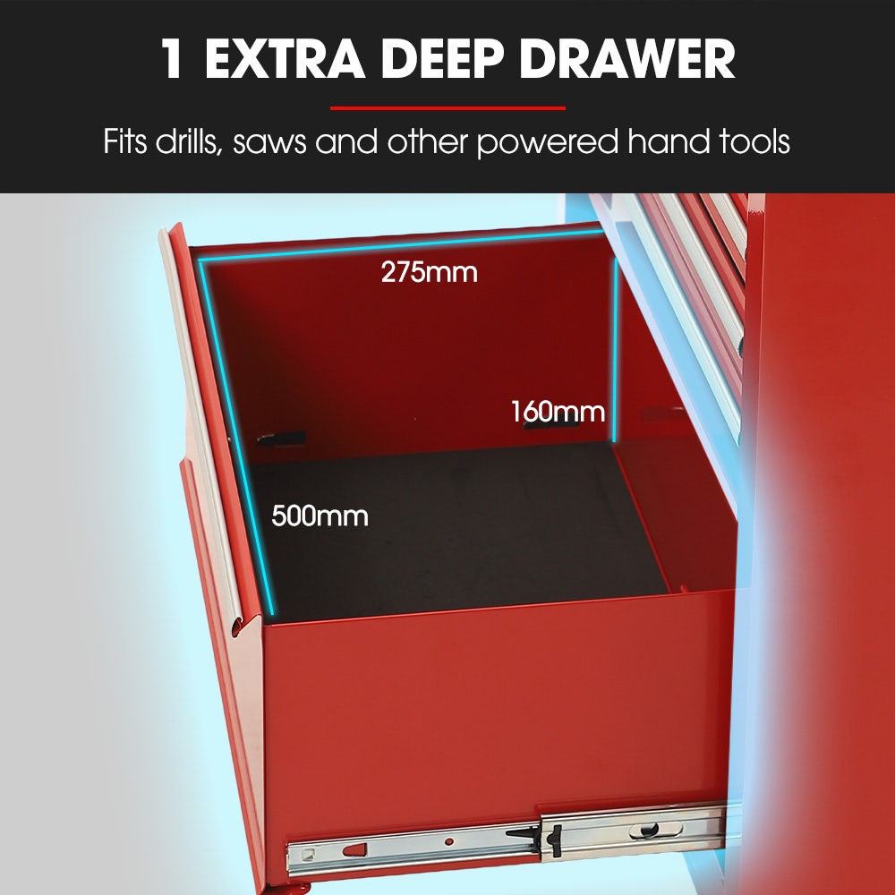 BULLET Pro 7 Drawer Tool Box Cabinet Trolley Storage, Toolbox Garage Organiser Set, Red - Image 6