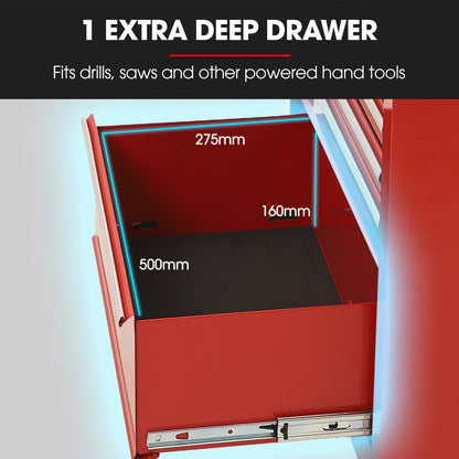 BULLET Pro 7 Drawer Tool Box Cabinet Trolley Storage, Toolbox Garage Organiser Set, Red - Image 6