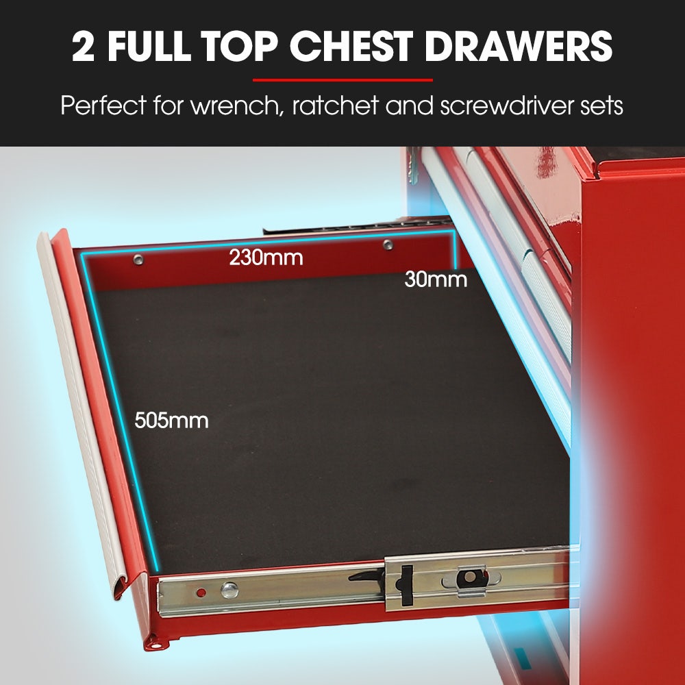 Bullet Pro 16 Drawer Tool Box Cabinet Chest Storage, Toolbox Garage Organiser Set, Red - Image 5