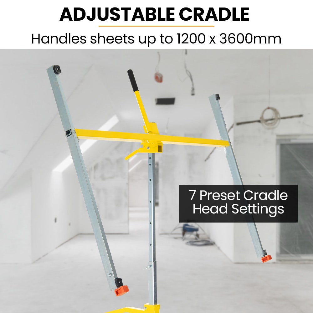 UNIMAC Drywall & Panel Lifter, 1200 x 3600 68kg Max Gyprock Sheet, Galvanised, No-mark Locking Castors - Image 6