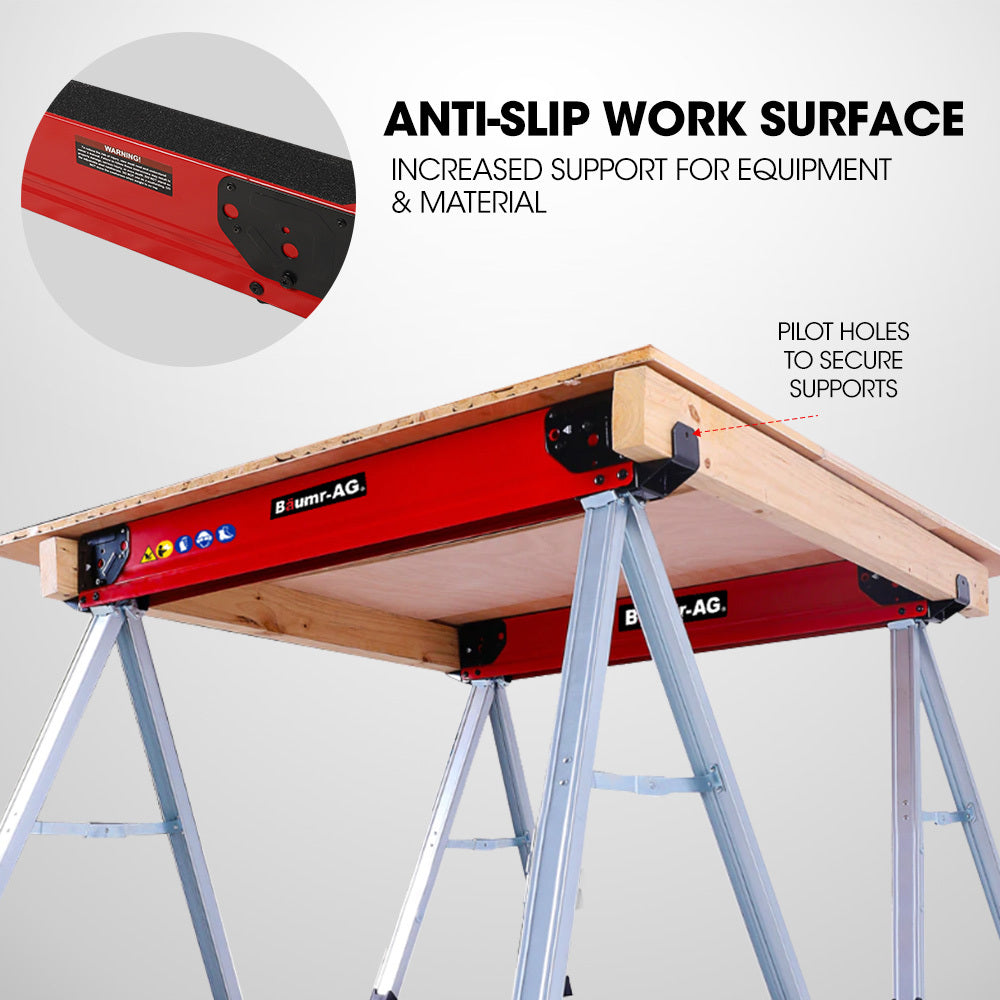 Baumr-AG 2 x Steel Saw Horse, 1000kg Capacity Folding Adjustable Sawhorses, 2x4 Support Arms - Image 8