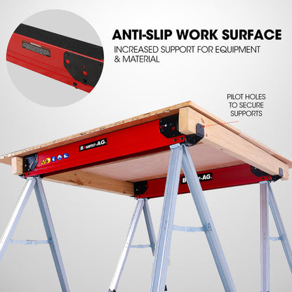 Baumr-AG 2 x Steel Saw Horse, 1000kg Capacity Folding Adjustable Sawhorses, 2x4 Support Arms - Image 8