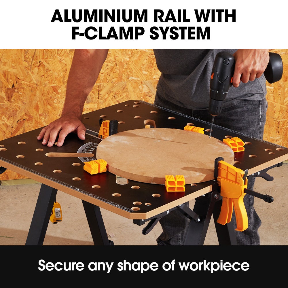 BAUMR-AG Portable Multifunction Workbench, 2-in-1 Worktable and Sawhorse, Height Adjustable, Expandable - Image 7