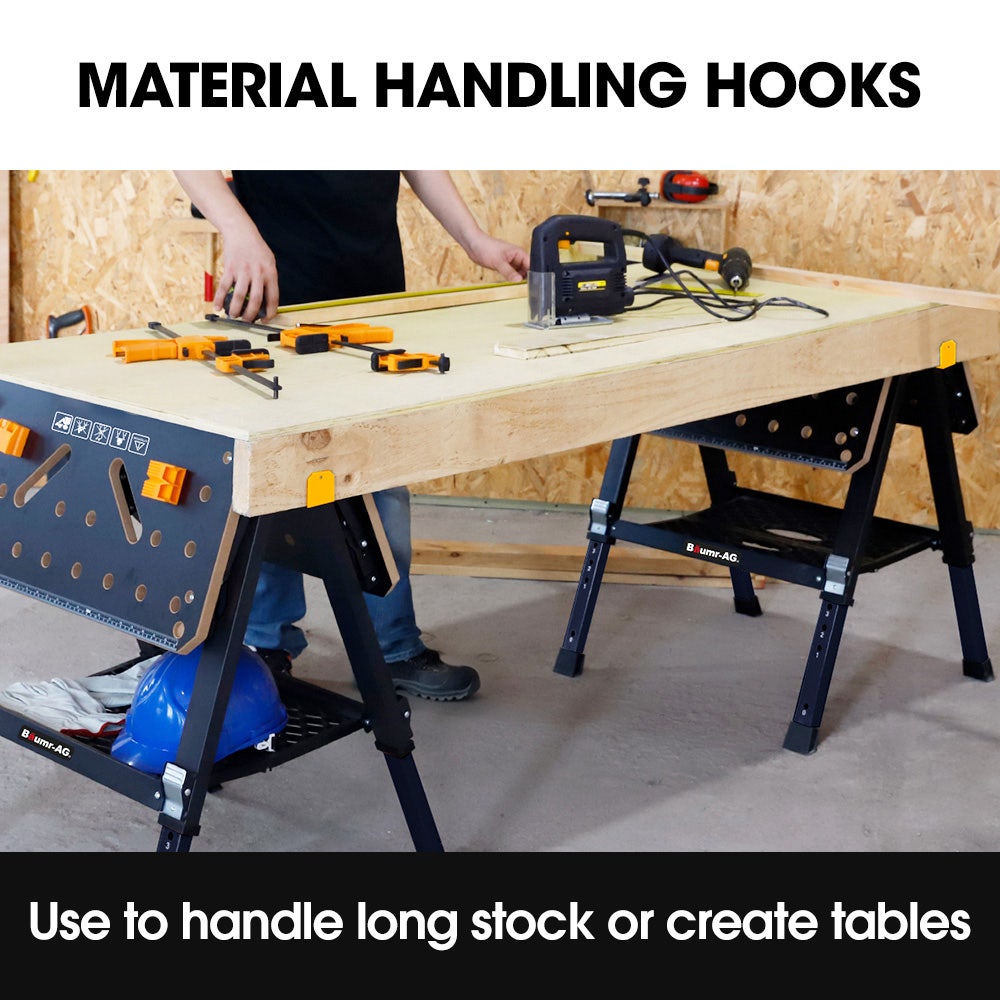 BAUMR-AG Portable Multifunction Workbench, 2-in-1 Worktable and Sawhorse, Height Adjustable, Expandable - Image 8