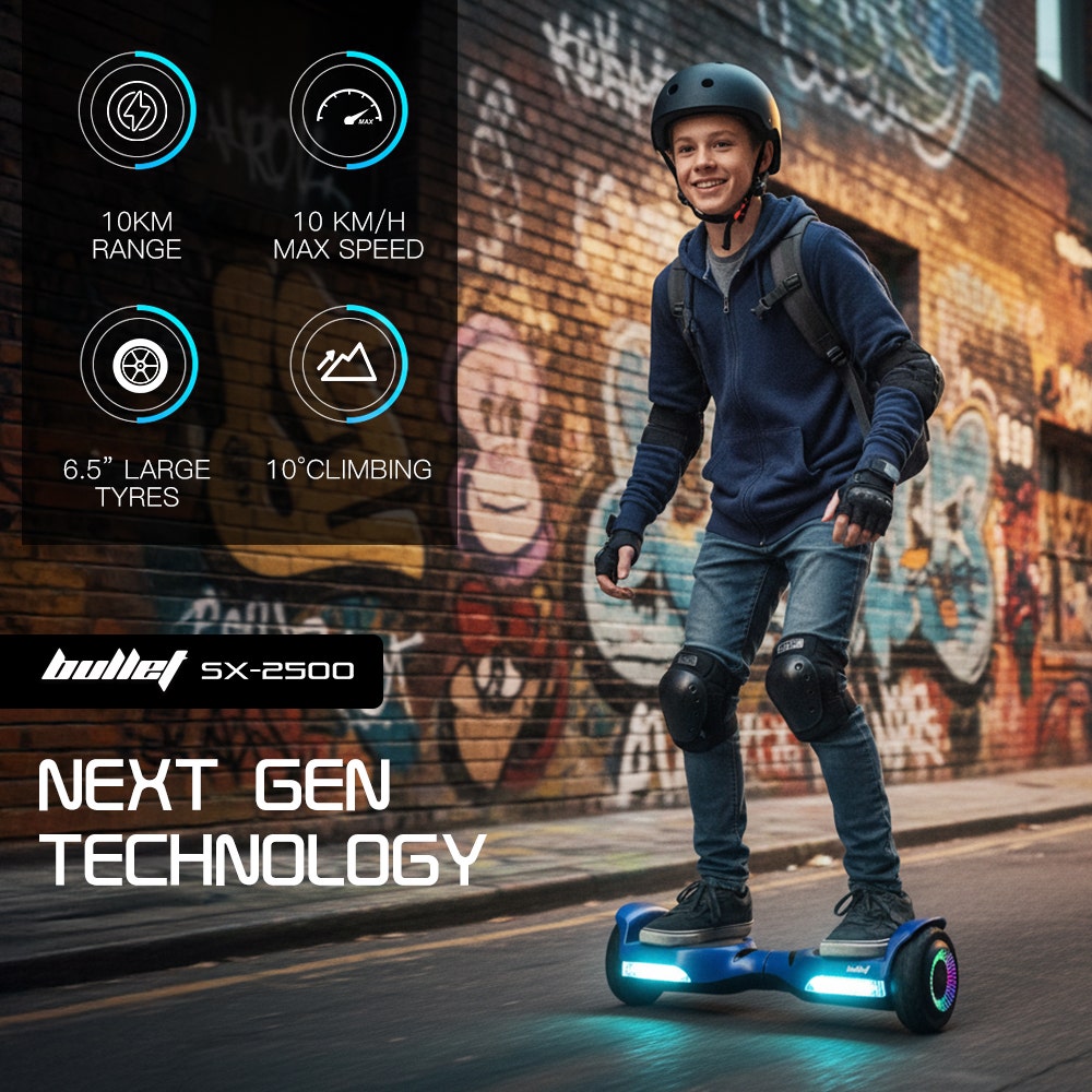 BULLET SX-2500 Hoverboard Scooter, 500W Brushless, UL Certified, AU Compliant, 6.5-inch Off-Road Style Tyres, Superior Self Balancing System, LED Lights, Blue - Image 3