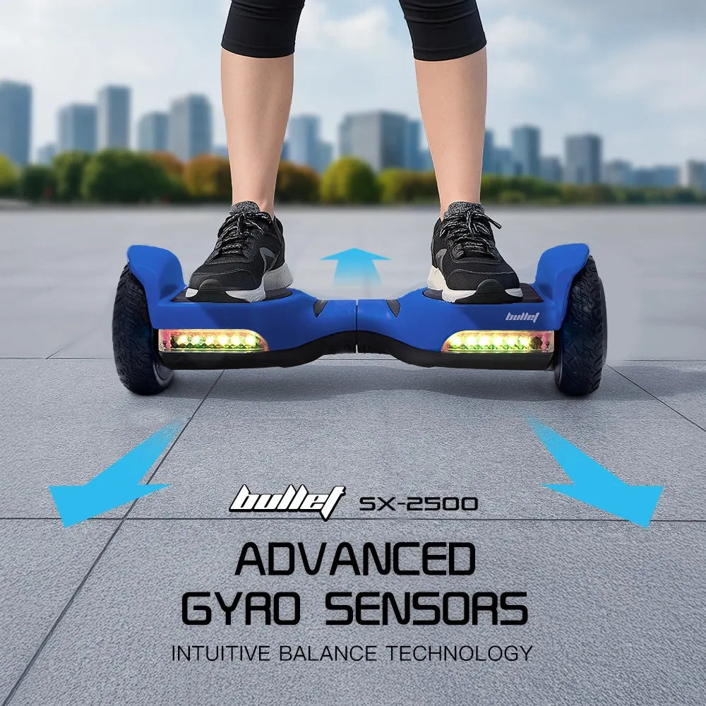 BULLET SX-2500 Hoverboard Scooter, 500W Brushless, UL Certified, AU Compliant, 6.5-inch Off-Road Style Tyres, Superior Self Balancing System, LED Lights, Blue - Image 4