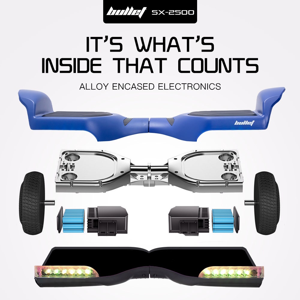 BULLET SX-2500 Hoverboard Scooter, 500W Brushless, UL Certified, AU Compliant, 6.5-inch Off-Road Style Tyres, Superior Self Balancing System, LED Lights, Blue - Image 8