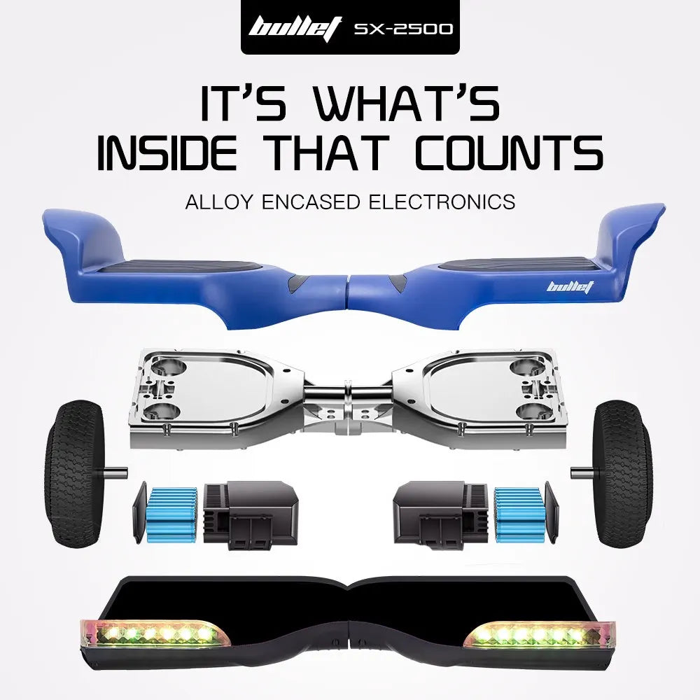 BULLET SX-2500 Hoverboard Scooter, 500W Brushless, UL Certified, AU Compliant, 6.5-inch Off-Road Style Tyres, Superior Self Balancing System, LED Lights, Blue - Image 8