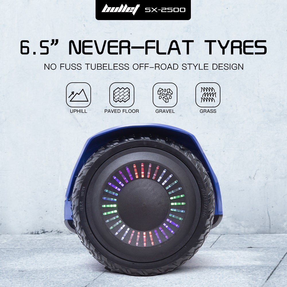 BULLET SX-2500 Hoverboard Scooter, 500W Brushless, UL Certified, AU Compliant, 6.5-inch Off-Road Style Tyres, Superior Self Balancing System, LED Lights, Blue - Image 9
