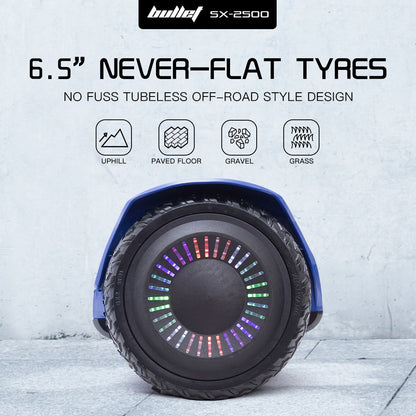 BULLET SX-2500 Hoverboard Scooter, 500W Brushless, UL Certified, AU Compliant, 6.5-inch Off-Road Style Tyres, Superior Self Balancing System, LED Lights, Blue - Image 9