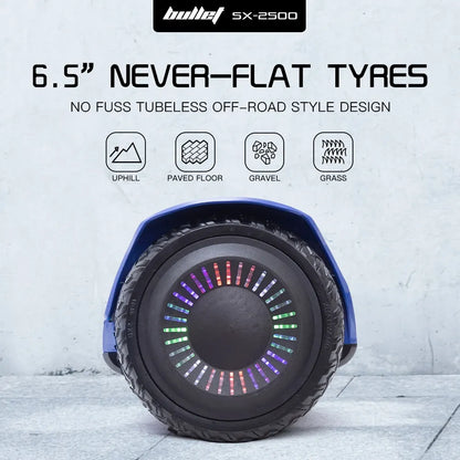 BULLET SX-2500 Hoverboard Scooter, 500W Brushless, UL Certified, AU Compliant, 6.5-inch Off-Road Style Tyres, Superior Self Balancing System, LED Lights, Blue - Image 9