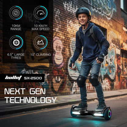 BULLET SX-2500 Hoverboard Scooter, 500W Brushless, UL Certified, AU Compliant, 6.5-inch Off-Road Style Tyres, Superior Self Balancing System, LED Lights, Black - Image 3