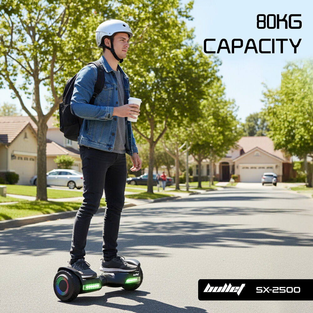 BULLET SX-2500 Hoverboard Scooter, 500W Brushless, UL Certified, AU Compliant, 6.5-inch Off-Road Style Tyres, Superior Self Balancing System, LED Lights, Black - Image 8