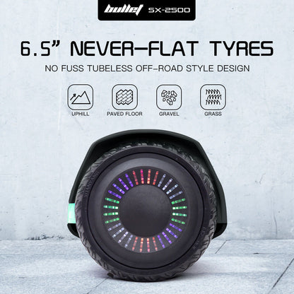 BULLET SX-2500 Hoverboard Scooter, 500W Brushless, UL Certified, AU Compliant, 6.5-inch Off-Road Style Tyres, Superior Self Balancing System, LED Lights, Black - Image 9