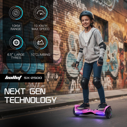 BULLET SX-2500 Hoverboard Scooter, 500W Brushless, UL Certified, AU Compliant, 6.5-inch Off-Road Style Tyres, Superior Self Balancing System, LED Lights, Pink - Image 3