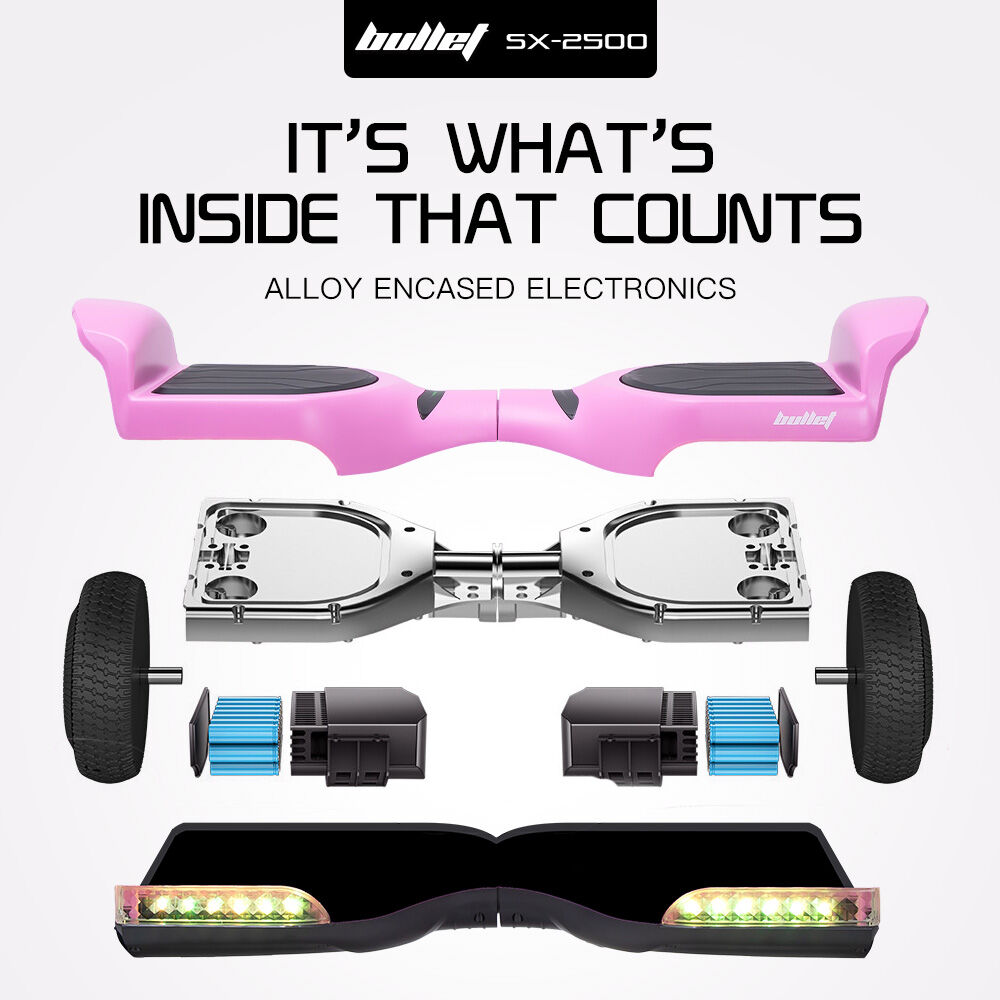 BULLET SX-2500 Hoverboard Scooter, 500W Brushless, UL Certified, AU Compliant, 6.5-inch Off-Road Style Tyres, Superior Self Balancing System, LED Lights, Pink - Image 6
