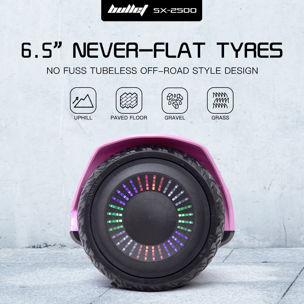 BULLET SX-2500 Hoverboard Scooter, 500W Brushless, UL Certified, AU Compliant, 6.5-inch Off-Road Style Tyres, Superior Self Balancing System, LED Lights, Pink - Image 7