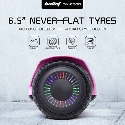 BULLET SX-2500 Hoverboard Scooter, 500W Brushless, UL Certified, AU Compliant, 6.5-inch Off-Road Style Tyres, Superior Self Balancing System, LED Lights, Pink - Image 7