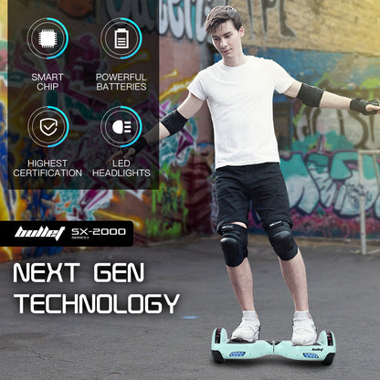 BULLET SX-2000 Hoverboard Scooter, 500W Brushless, UL Certified, AU Compliant, Superior Self Balancing System, LED Lights, Mint Green - Image 3