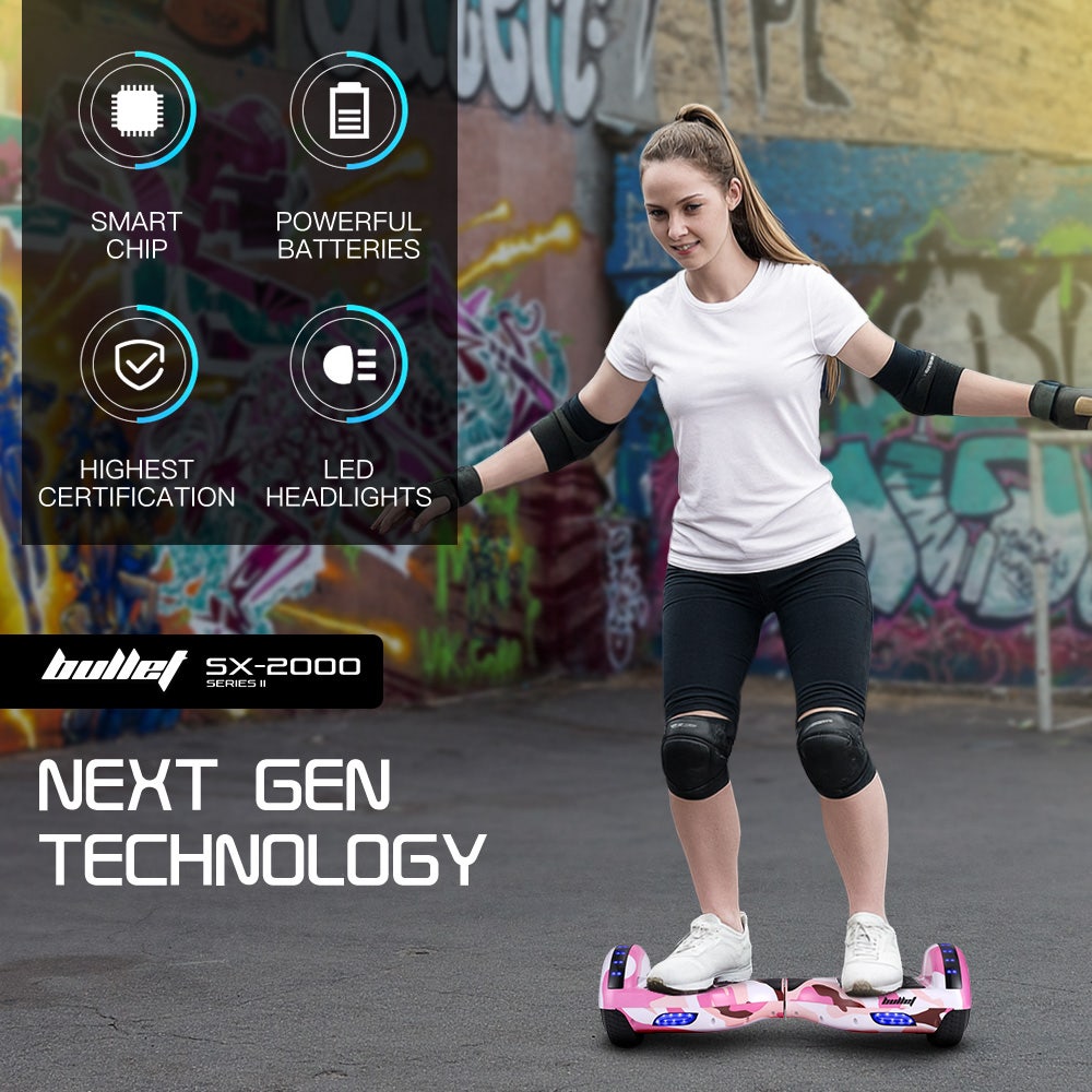 BULLET SX-2000 Hoverboard Scooter, 500W Brushless, UL Certified, AU Compliant, Superior Self Balancing System, LED Lights, Pink Camo - Image 3