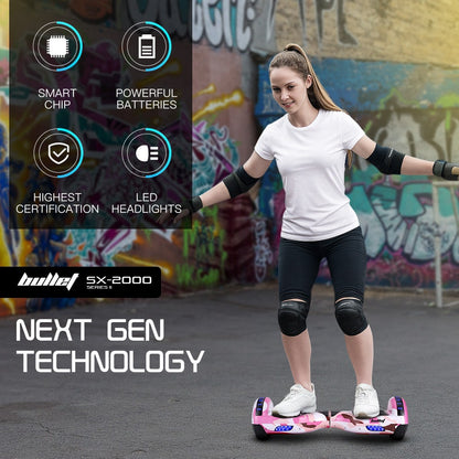 BULLET SX-2000 Hoverboard Scooter, 500W Brushless, UL Certified, AU Compliant, Superior Self Balancing System, LED Lights, Pink Camo - Image 3