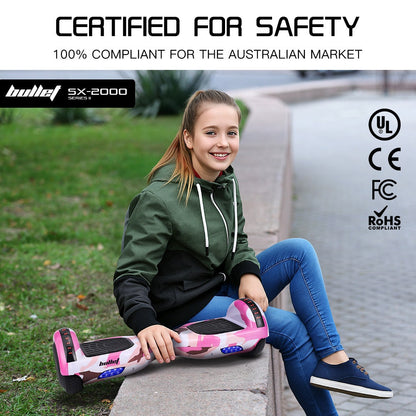 BULLET SX-2000 Hoverboard Scooter, 500W Brushless, UL Certified, AU Compliant, Superior Self Balancing System, LED Lights, Pink Camo - Image 7