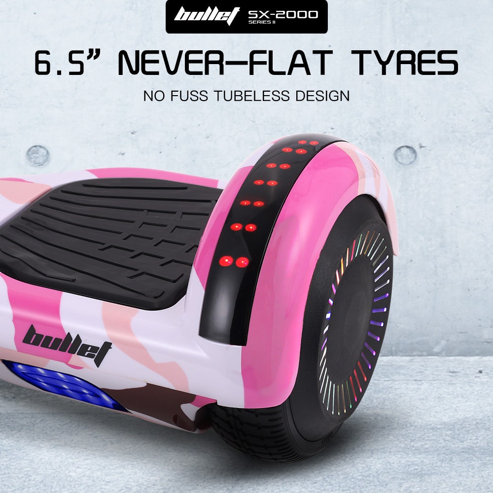 BULLET SX-2000 Hoverboard Scooter, 500W Brushless, UL Certified, AU Compliant, Superior Self Balancing System, LED Lights, Pink Camo - Image 9