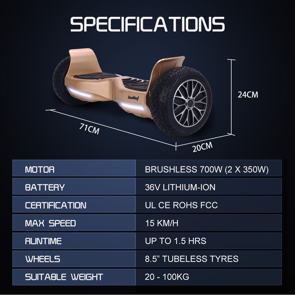 BULLET SX-4000 Hoverboard Scooter, 700W Brushless, UL Certified, AU Compliant, 8.5" Wheels, Superior Self Balancing System, LED Lights, Carry Bag, Bronze - Image 2