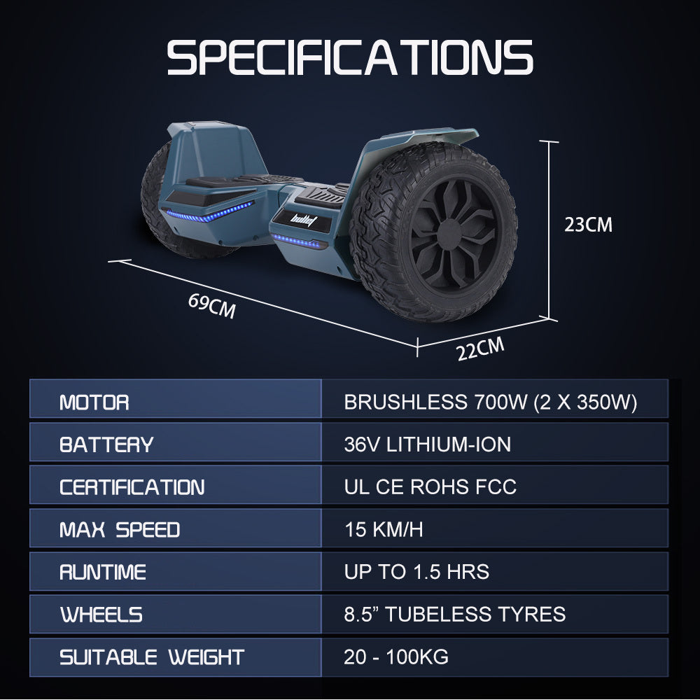 BULLET SX-4500 Hoverboard Scooter, 700W Brushless, UL Certified, AU Compliant, 8.5" Wheels, Superior Self Balancing System, LED Lights, Carry Bag, Navy Blue - Image 2