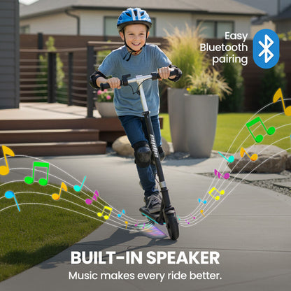 ALPHA Edge Electric Scooter Kids/Teens, 16km/h Max, Adjustable Height, UL Certified, AU Compliant, Dual Brakes, Bluetooth Music, LED, Black - Image 4