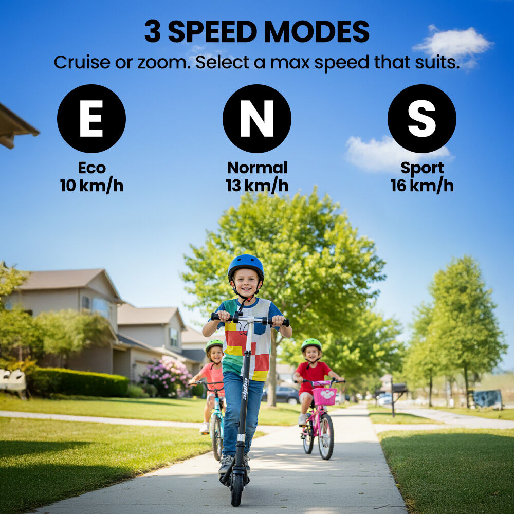 ALPHA Edge Electric Scooter Kids/Teens, 16km/h Max, Adjustable Height, UL Certified, AU Compliant, Dual Brakes, Bluetooth Music, LED, Black - Image 6