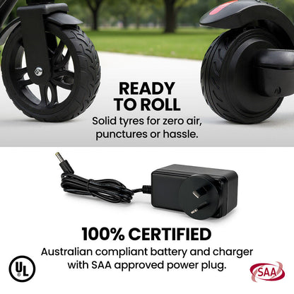 ALPHA Edge Electric Scooter Kids/Teens, 16km/h Max, Adjustable Height, UL Certified, AU Compliant, Dual Brakes, Bluetooth Music, LED, Black - Image 7
