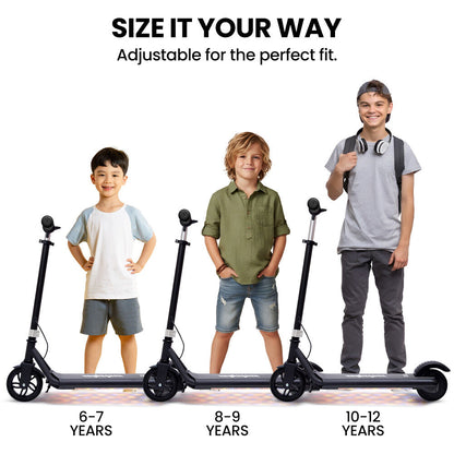 ALPHA Edge Electric Scooter Kids/Teens, 16km/h Max, Adjustable Height, UL Certified, AU Compliant, Dual Brakes, Bluetooth Music, LED, Black - Image 8